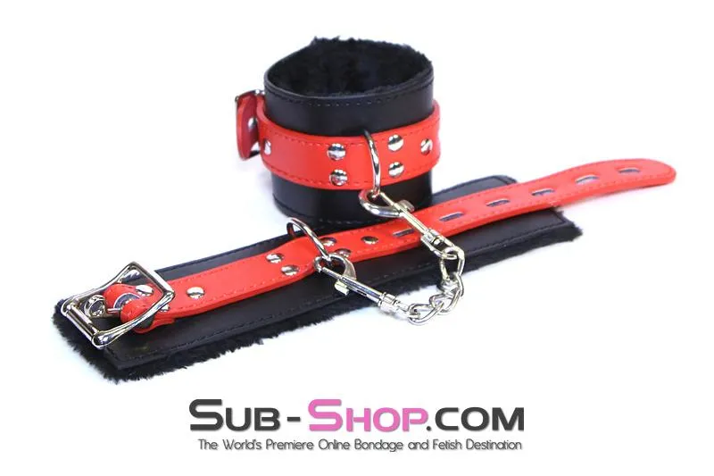 9014DL      Comfy Captive Locking Fur Lined Wrist Bondage Cuffs Set - LAST CHANCE - Final Closeout!