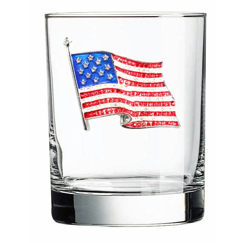 American Flag Jeweled Double Old Fashioned Glass