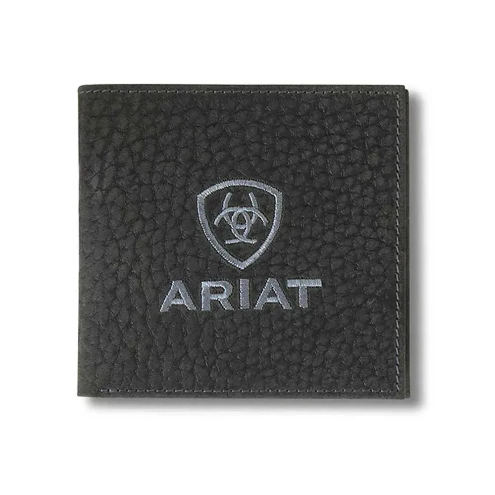 Ariat Embroidered Shield Genuine Bullhide Leather (Black) - Men's Bifold Wallet