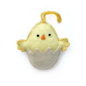 Baby Chick Ornament, Embroidered Wool