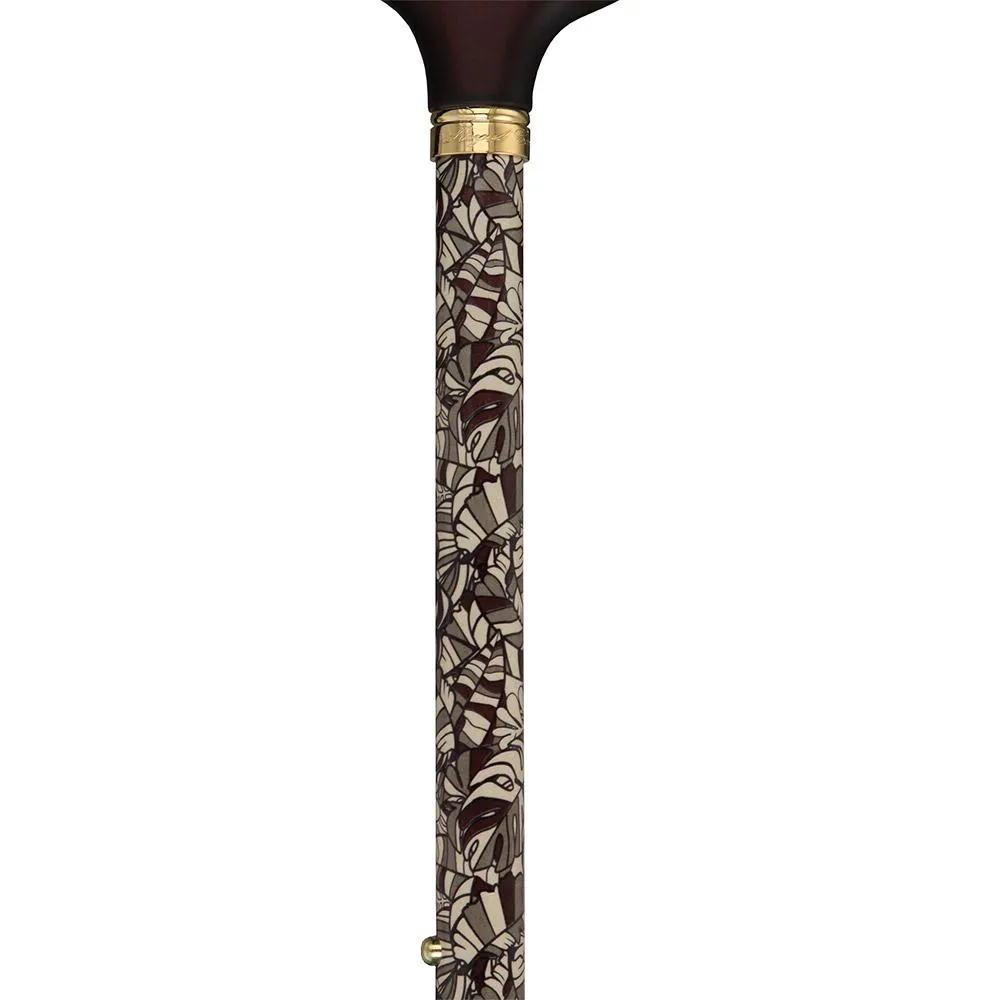 Bahama Leaf: Designer Adjustable Cane w/ Wooden Handle