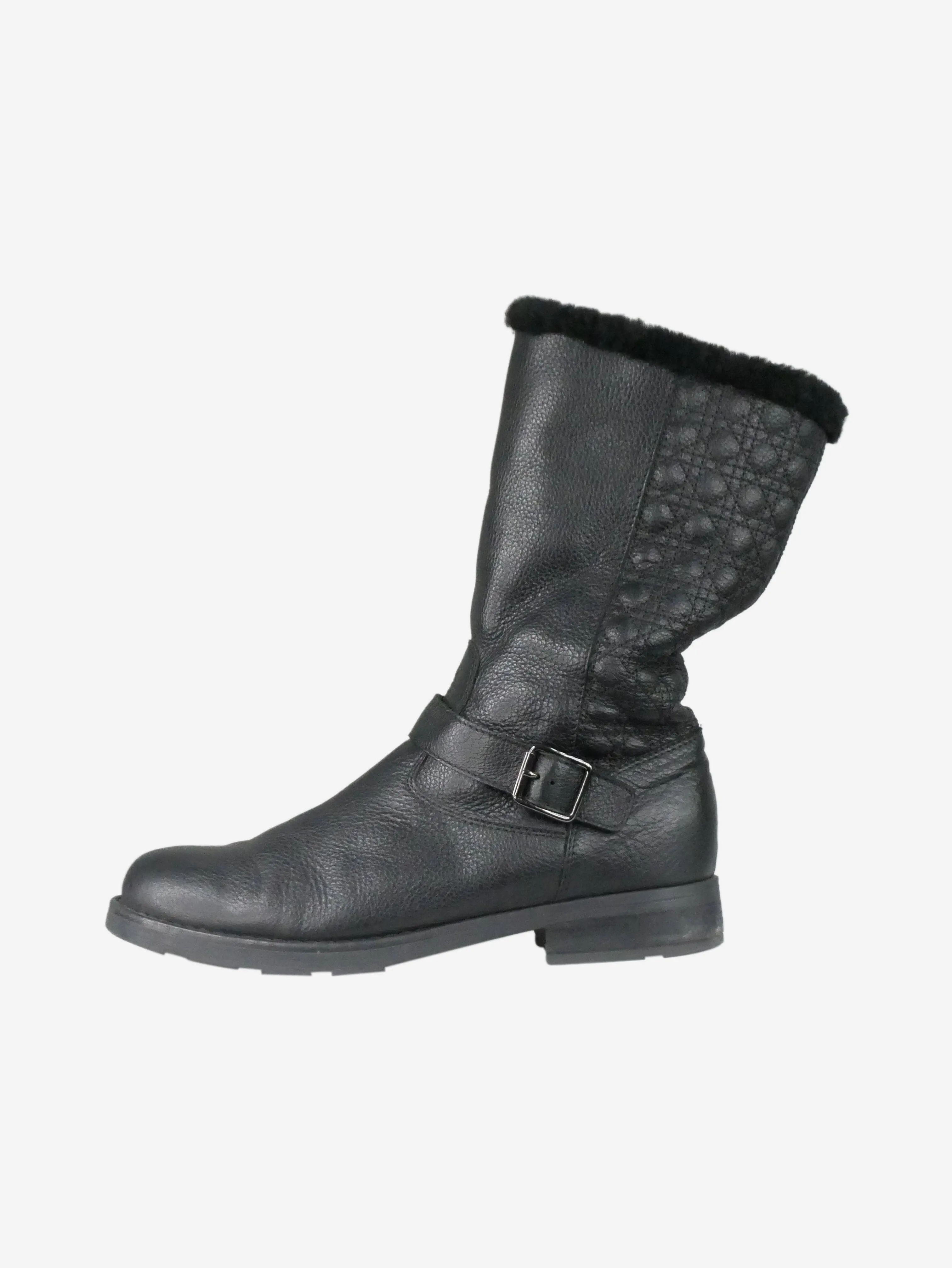 Black fur boots with buckle detail - size EU 36