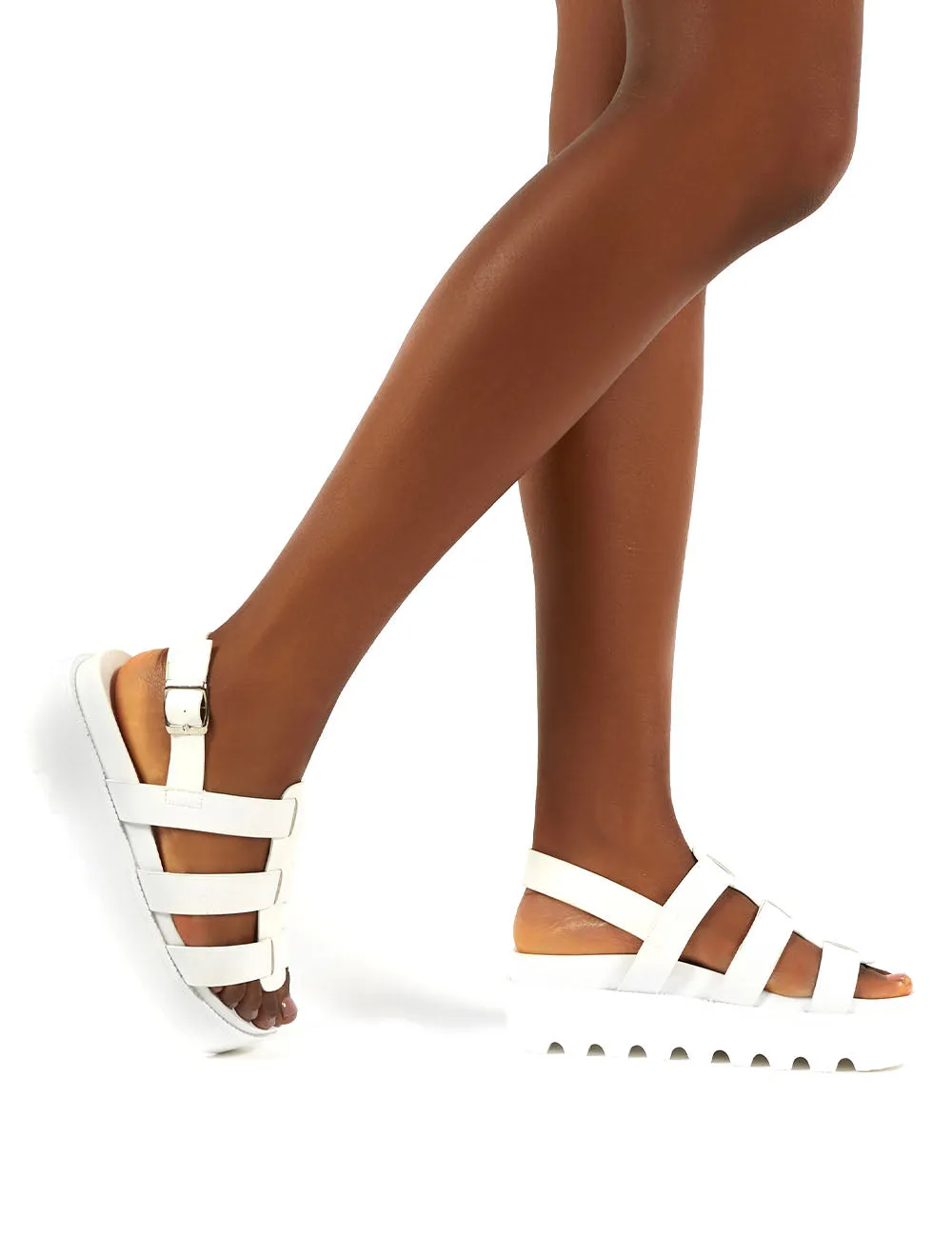 Coco White Pu Triple Strap Gladiator Platform Sandals