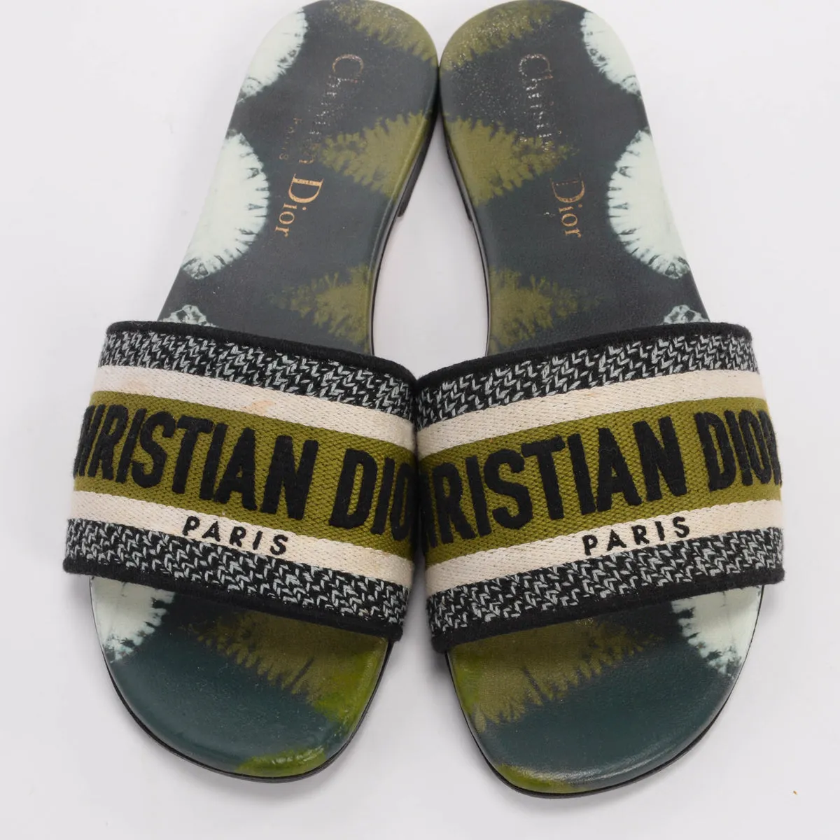 Dior Green Embroidered Canvas Dway Tie Dye Slides 36