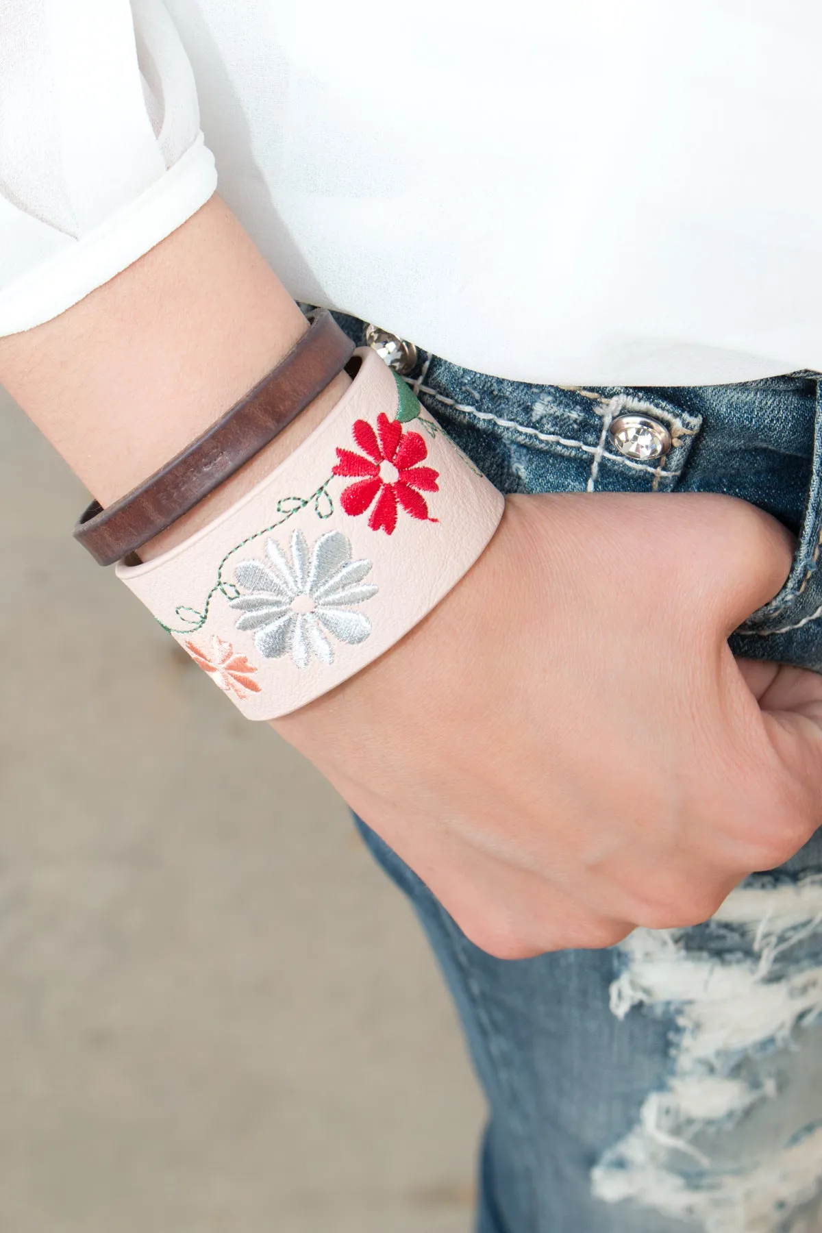 Embroidered Leather Bracelet