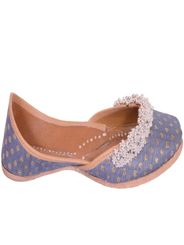 Ghungroo Love - Grey Polka Dot Silk Juttis