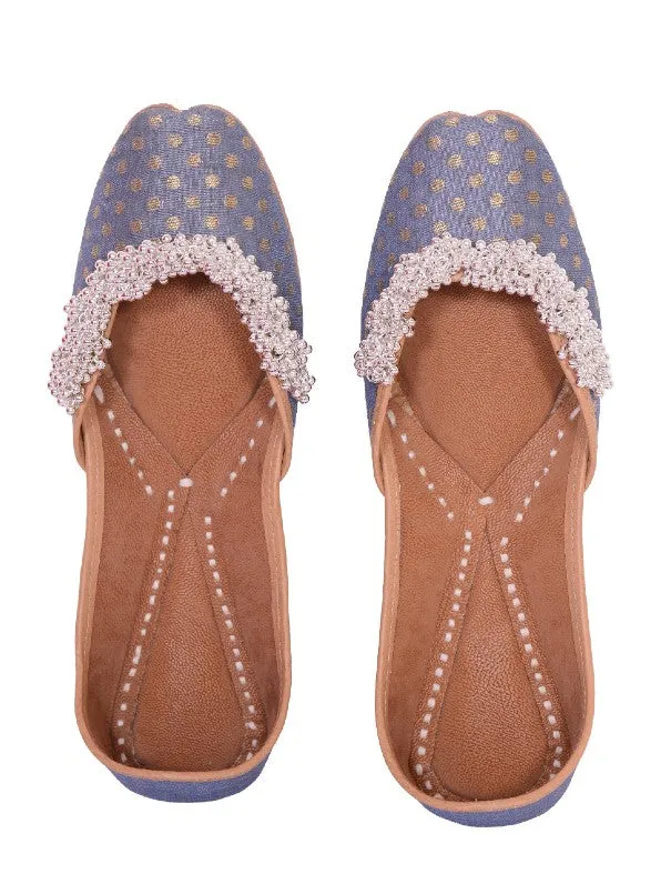 Ghungroo Love - Grey Polka Dot Silk Juttis