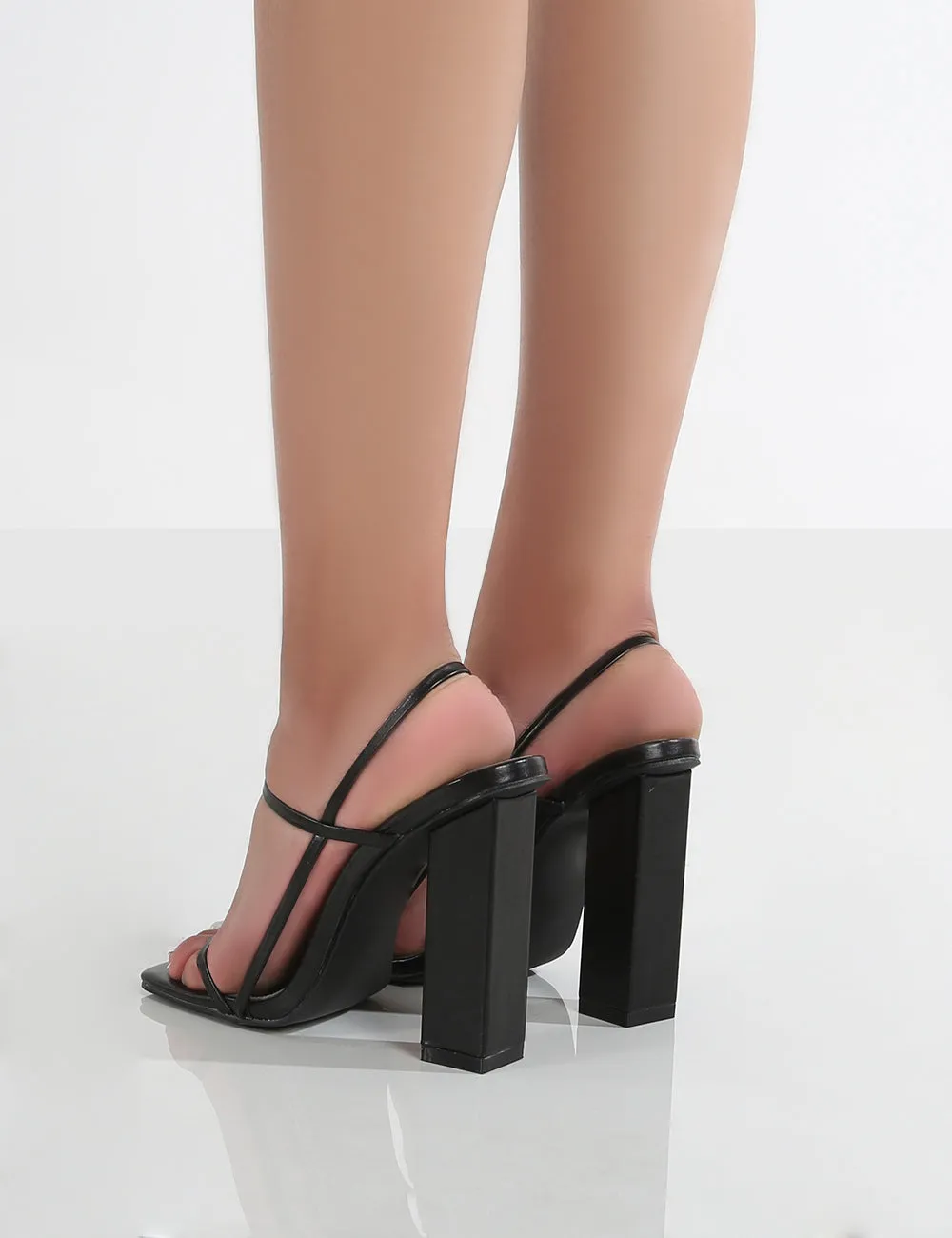 Halley Wide Fit Black PU Strappy Block Heels