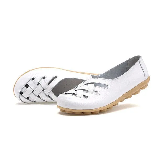 Hollow Out Leather Breathable Casual Slip On Moccasin For Women