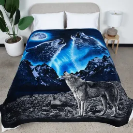 Ii Howling Wolf Fleece Blanket For Bed, 75" X 90" Queen Size Wolf Fleece