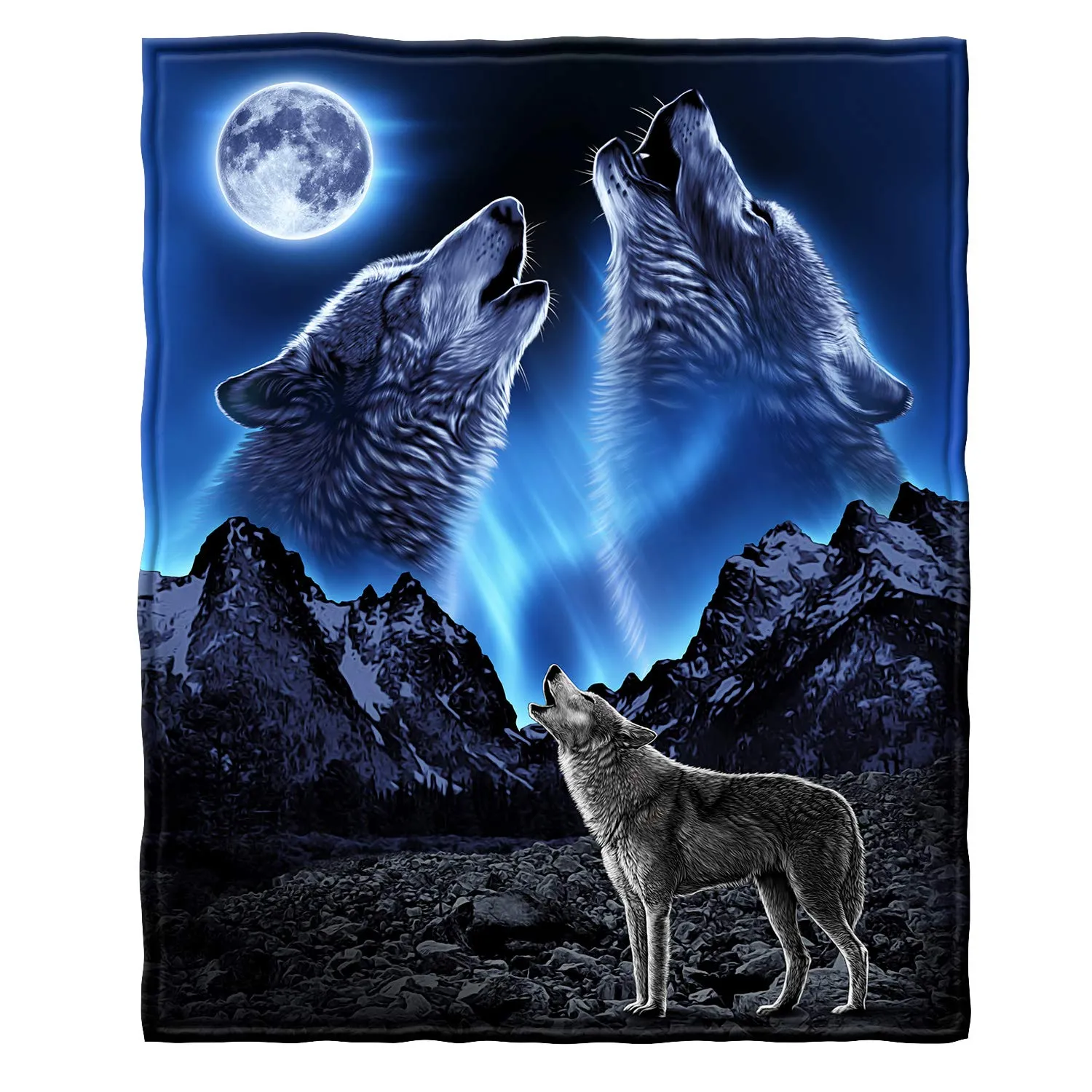 Ii Howling Wolf Fleece Blanket For Bed, 75" X 90" Queen Size Wolf Fleece