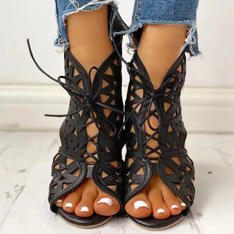 Lace-Up Low Heel Women's Wedge Sandals