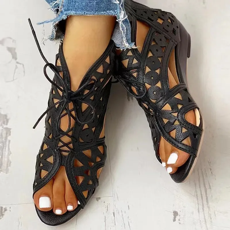 Lace-Up Low Heel Women's Wedge Sandals