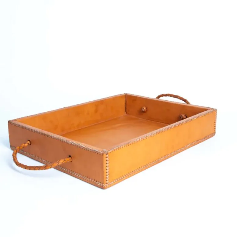 Mesa Rectangle Ottoman Tray with Braided Handles