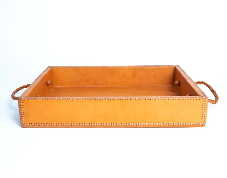 Mesa Rectangle Ottoman Tray with Braided Handles