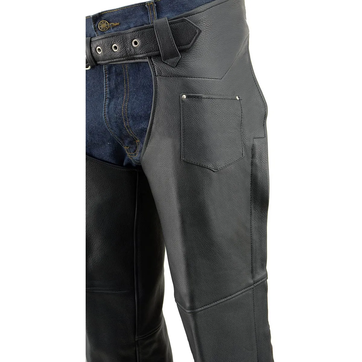 Milwaukee Leather Chaps for Men's Black Naked Soft Leather Fully Lined - Front Coin Pocket Motorcycle Chap - ML1115