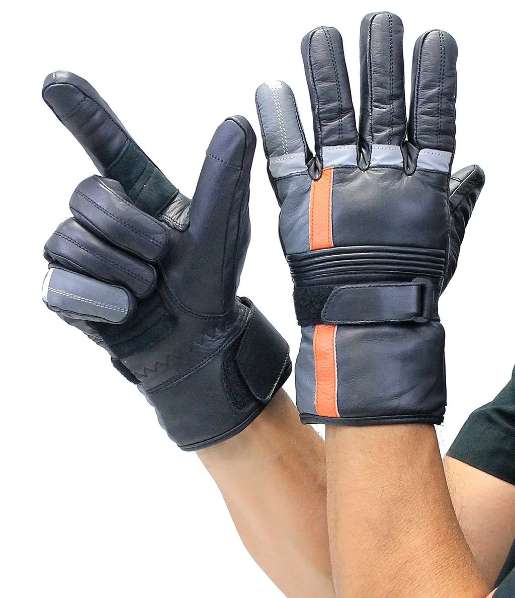 Orange Stripe Reflector Leather Gloves #G8413ROK