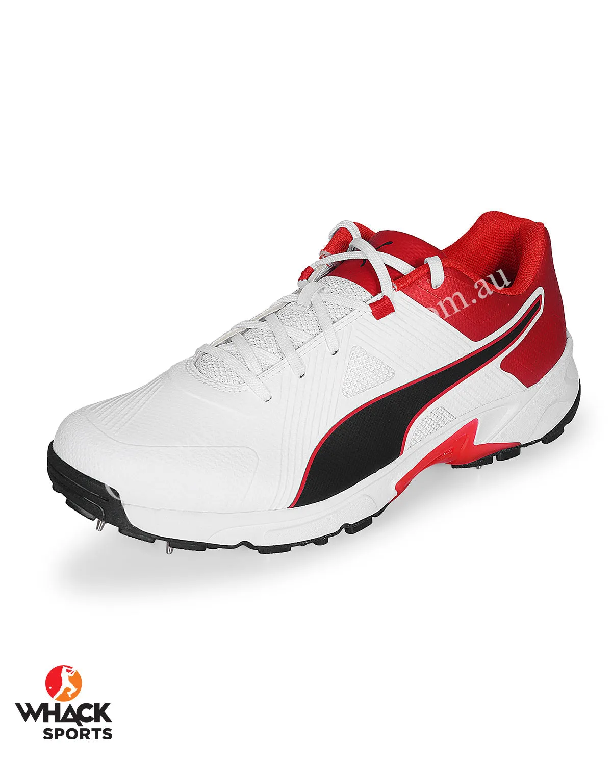 Puma 19.1 Cricket Shoes - Steel Spikes - White Black High Risk Red