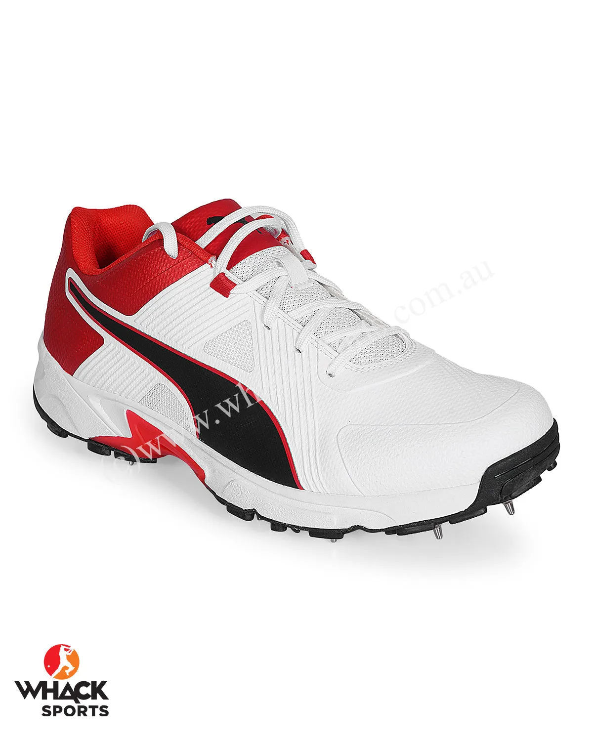 Puma 19.1 Cricket Shoes - Steel Spikes - White Black High Risk Red