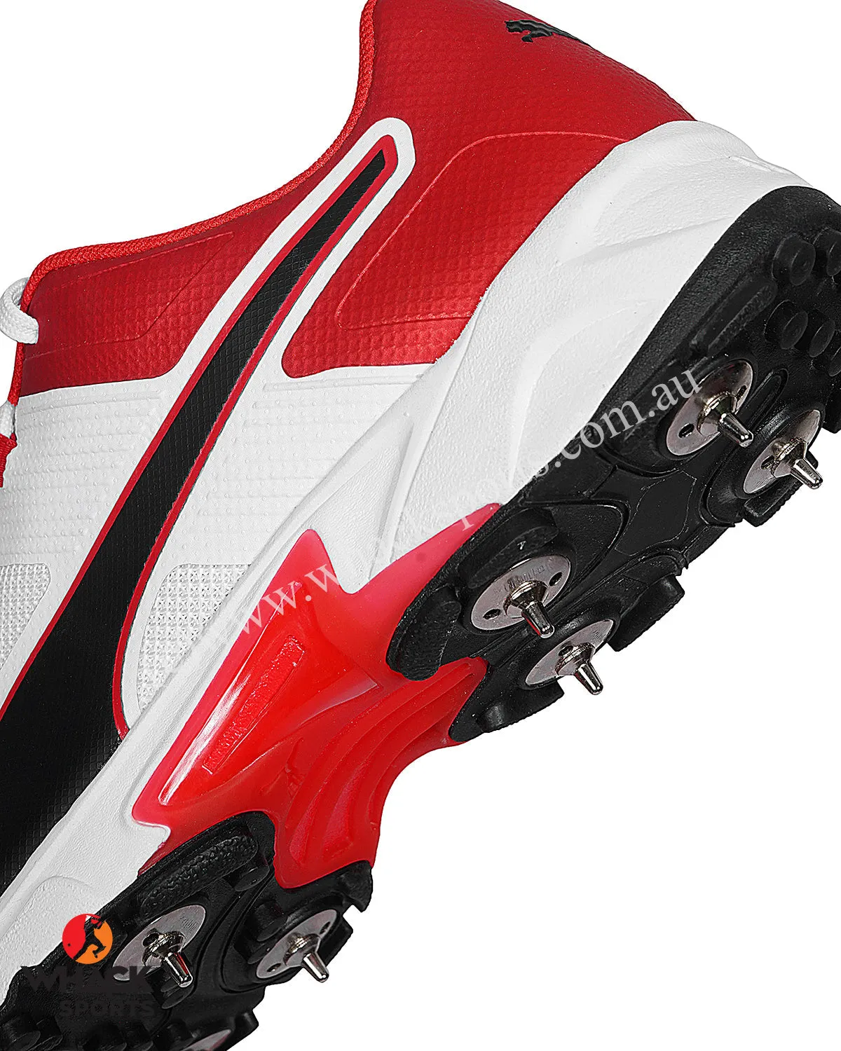 Puma 19.1 Cricket Shoes - Steel Spikes - White Black High Risk Red