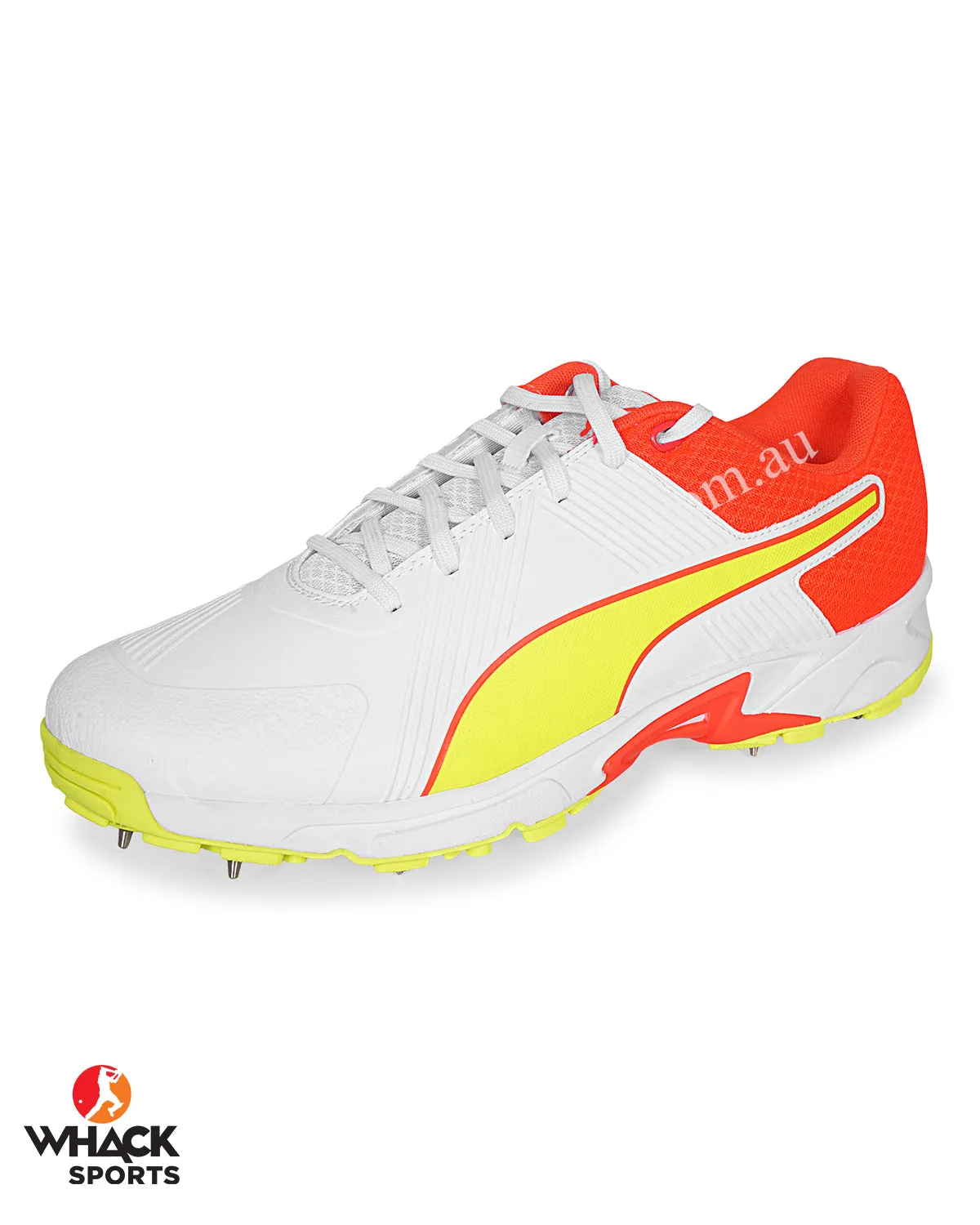 Puma 19.2 Cricket Shoes - Steel Spikes - Red Blast Yellow Alert White