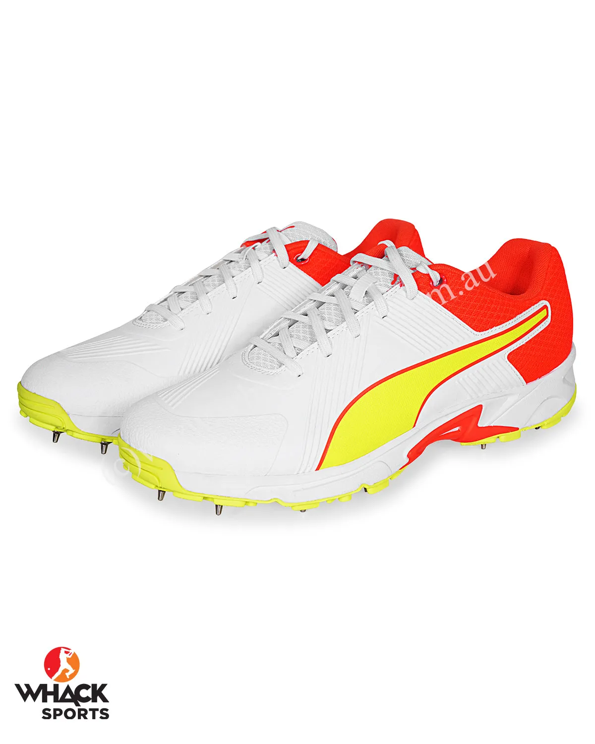 Puma 19.2 Cricket Shoes - Steel Spikes - Red Blast Yellow Alert White