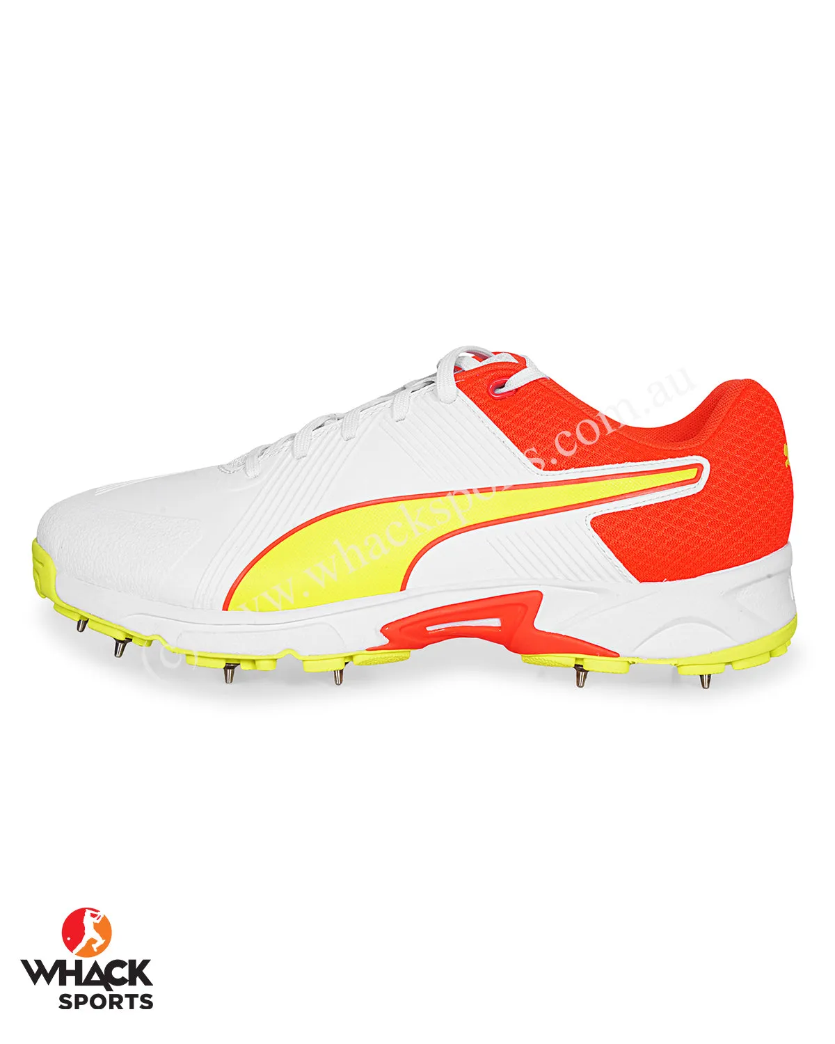 Puma 19.2 Cricket Shoes - Steel Spikes - Red Blast Yellow Alert White