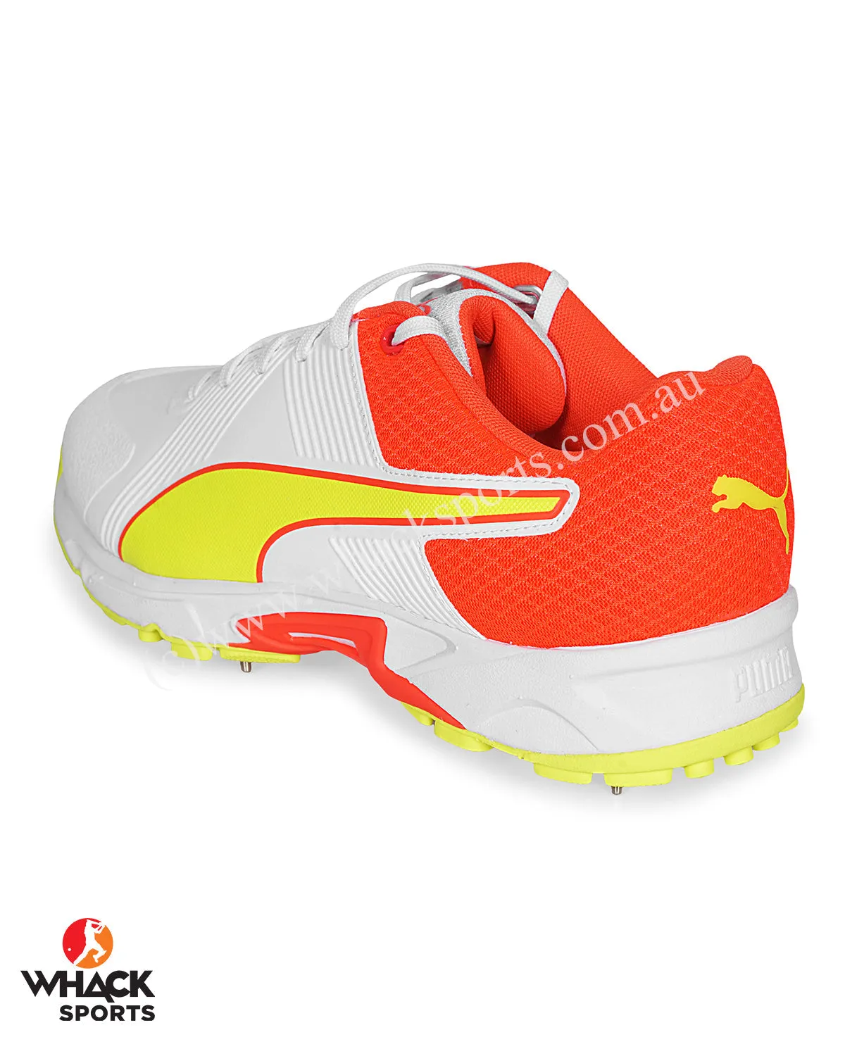 Puma 19.2 Cricket Shoes - Steel Spikes - Red Blast Yellow Alert White