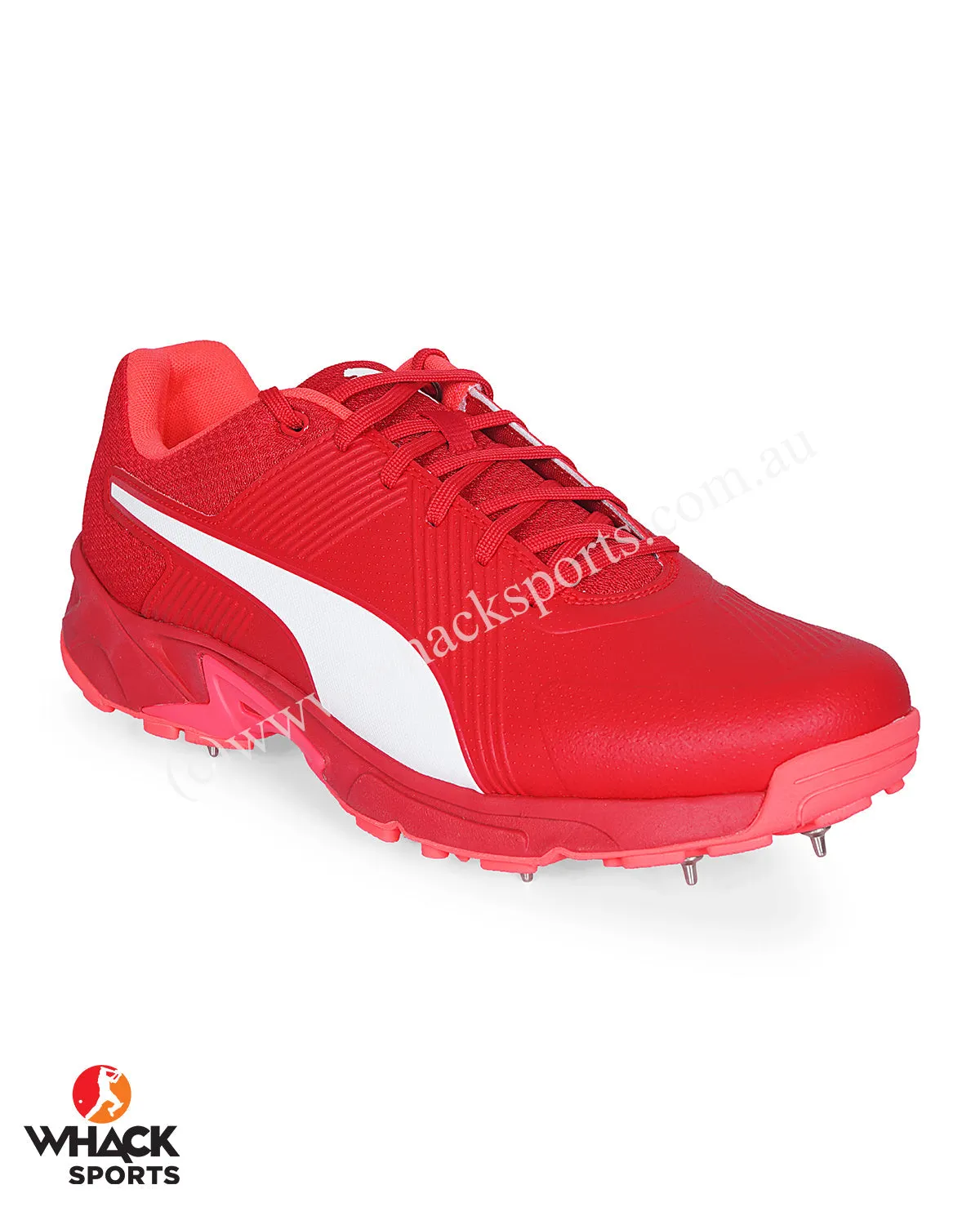 Puma 19.2 Cricket Shoes - Steel Spikes - Urban Red Sunblaze White