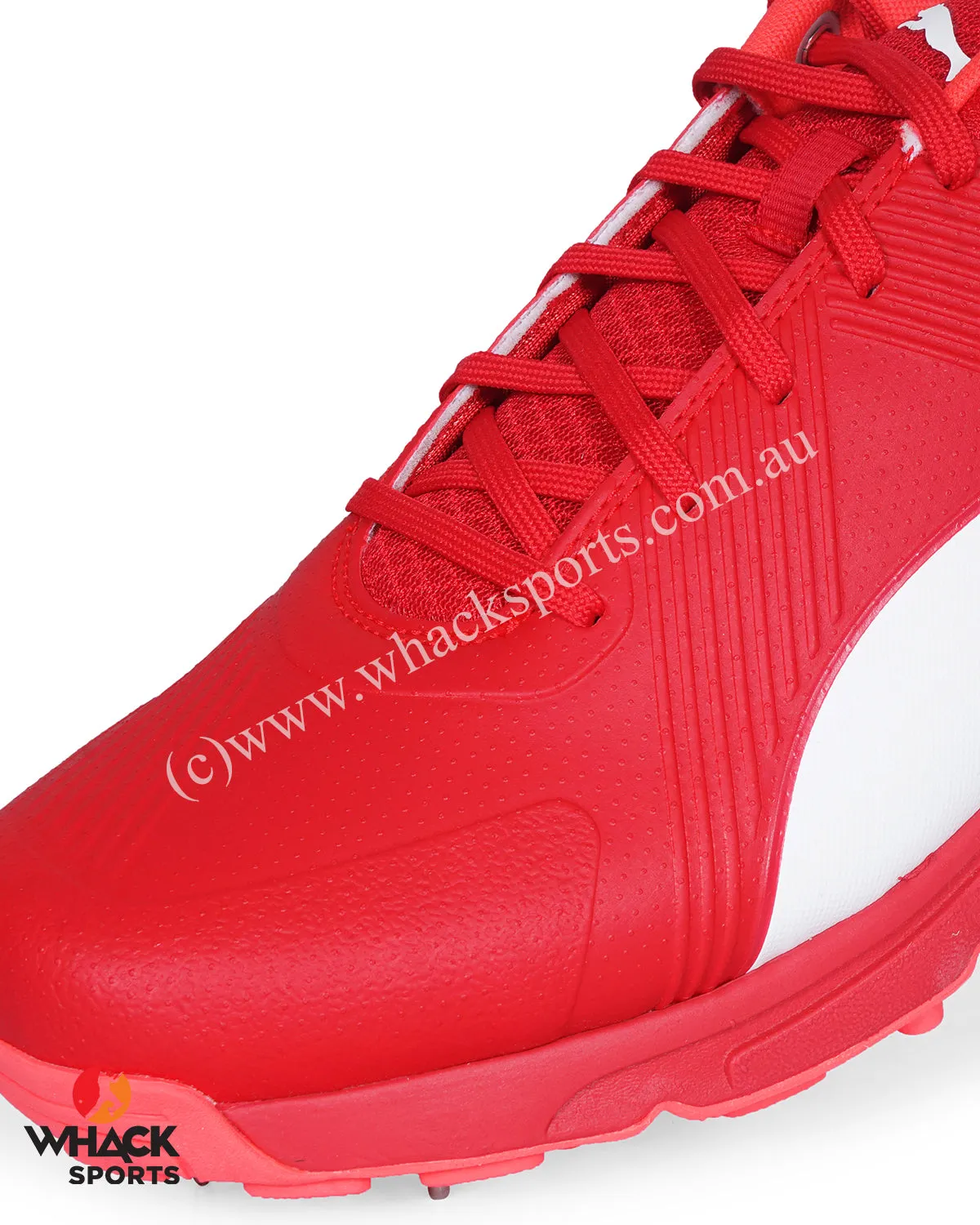 Puma 19.2 Cricket Shoes - Steel Spikes - Urban Red Sunblaze White