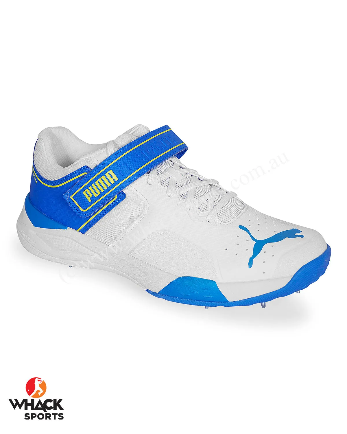 Puma 22.1 Bowling Cricket Shoes - Steel Spikes - White Ultra Blue Yellow