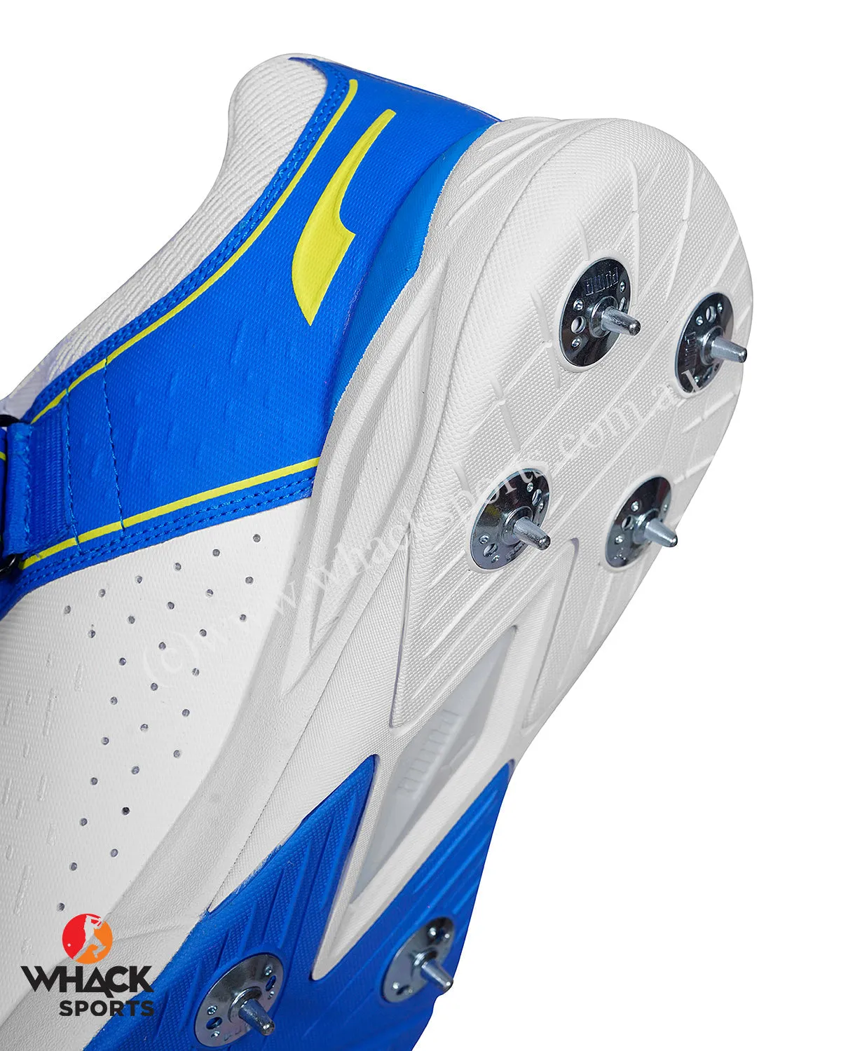 Puma 22.1 Bowling Cricket Shoes - Steel Spikes - White Ultra Blue Yellow