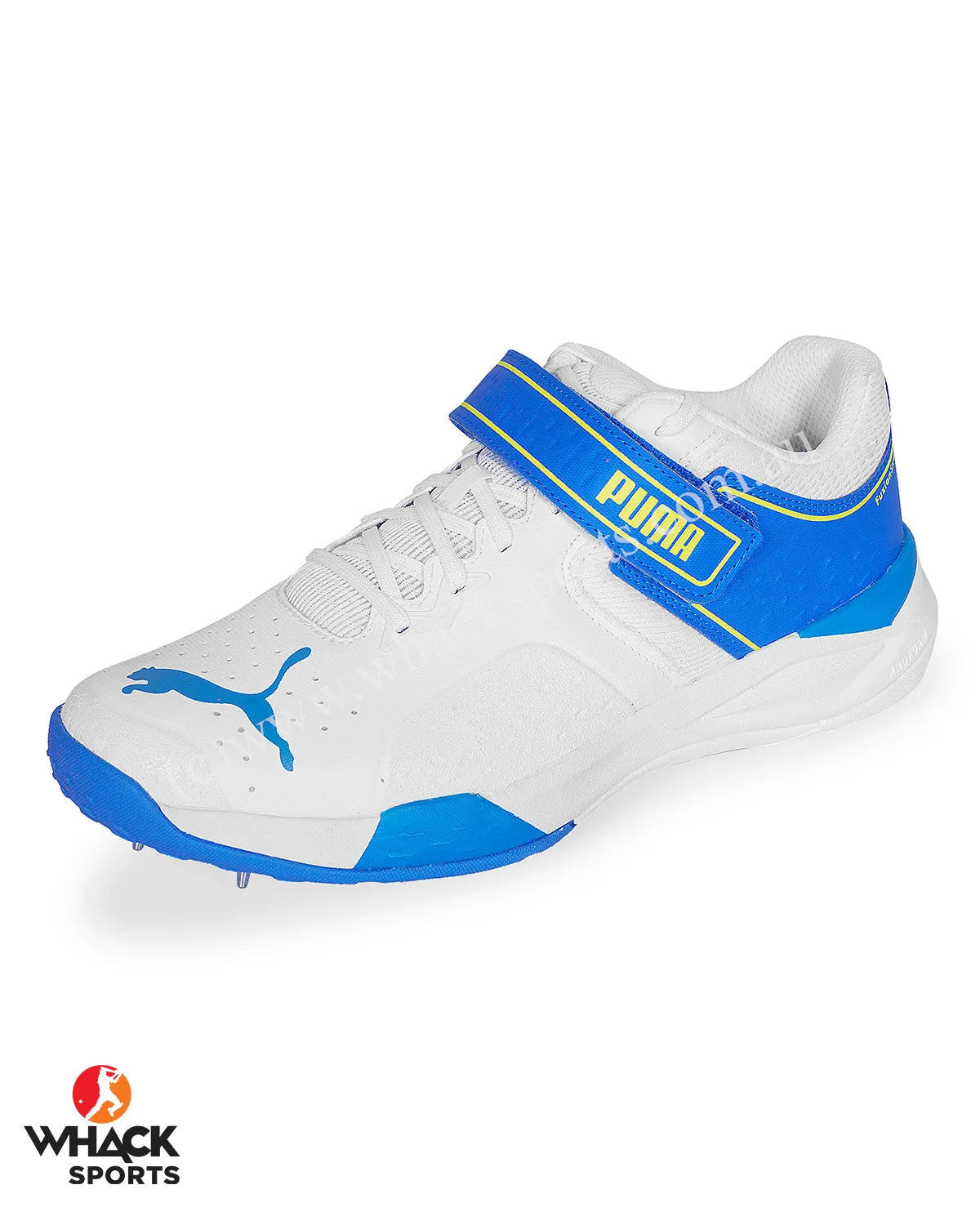 Puma 22.1 Bowling Cricket Shoes - Steel Spikes - White Ultra Blue Yellow