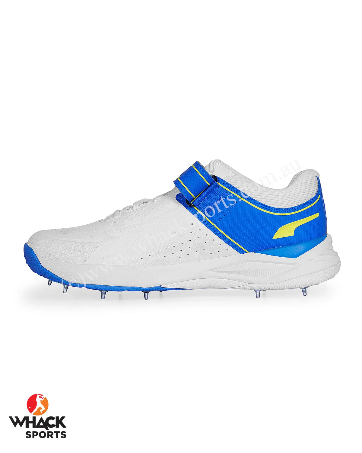 Puma 22.1 Bowling Cricket Shoes - Steel Spikes - White Ultra Blue Yellow