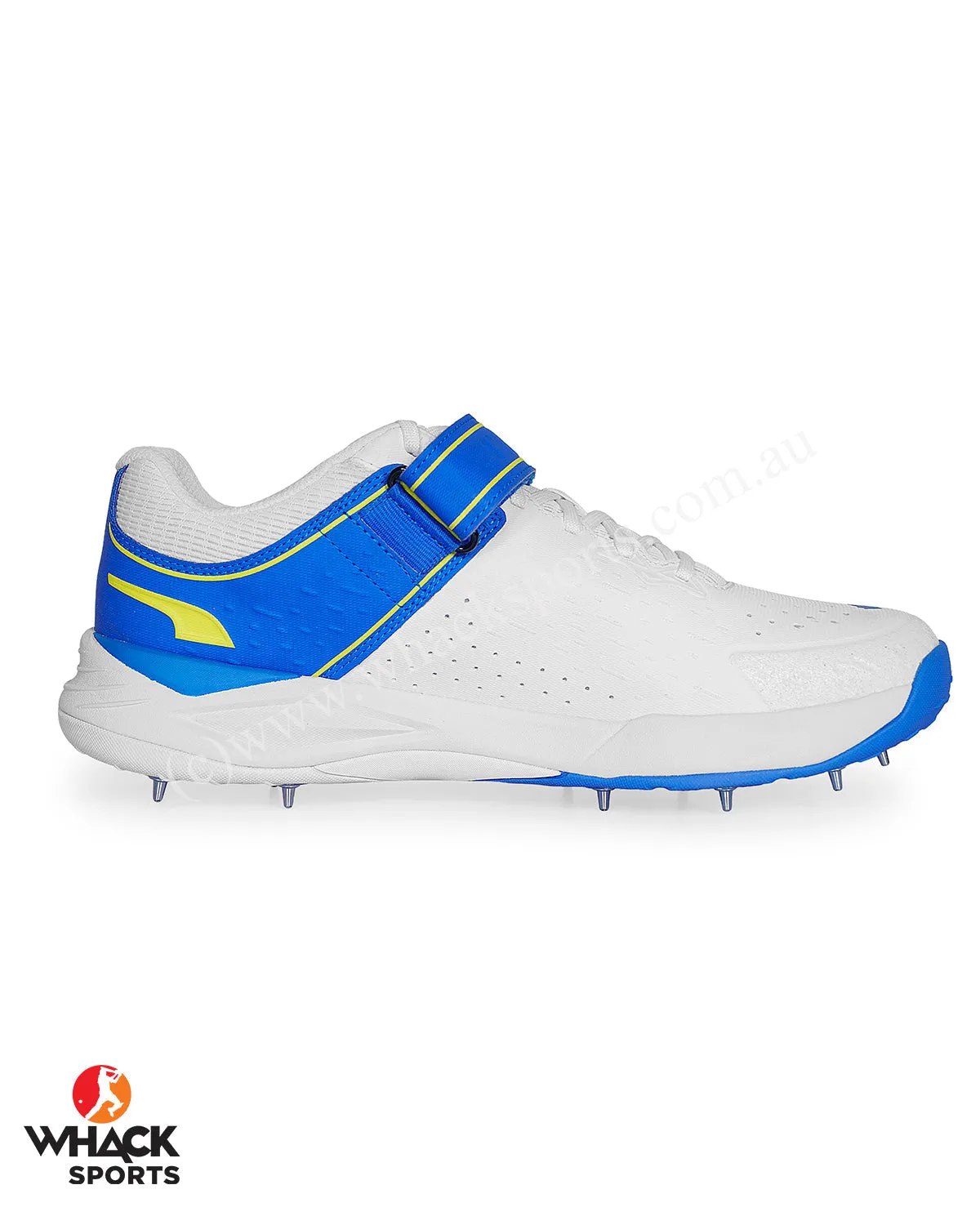 Puma 22.1 Bowling Cricket Shoes - Steel Spikes - White Ultra Blue Yellow