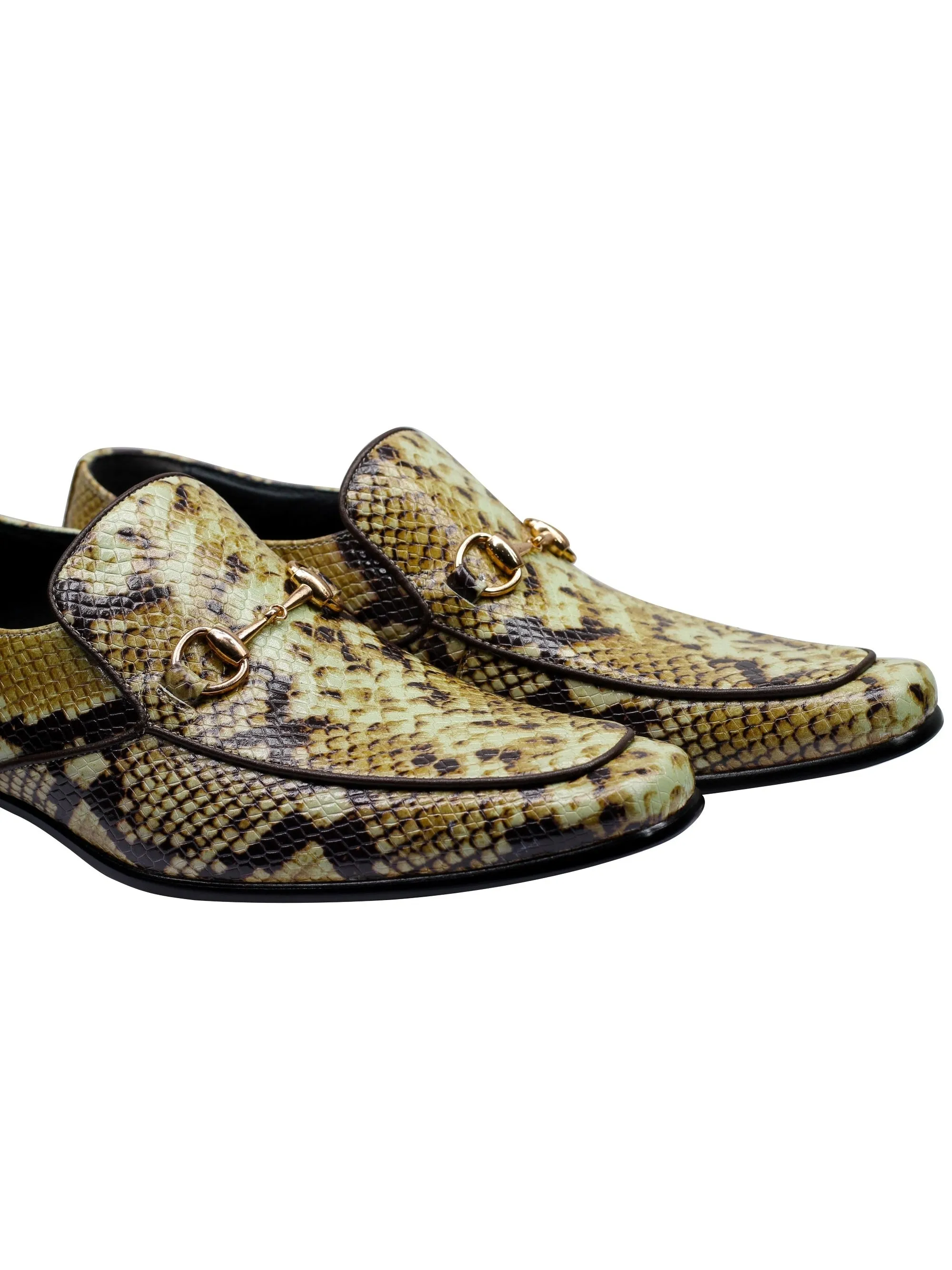 REAL LEATHER GOLD BUCKLE PRINTED SHOES