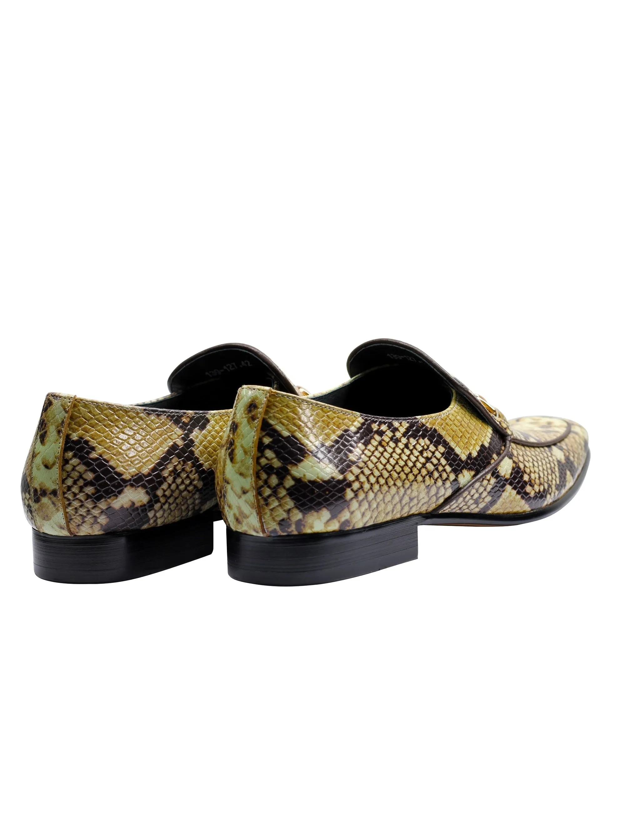 REAL LEATHER GOLD BUCKLE PRINTED SHOES