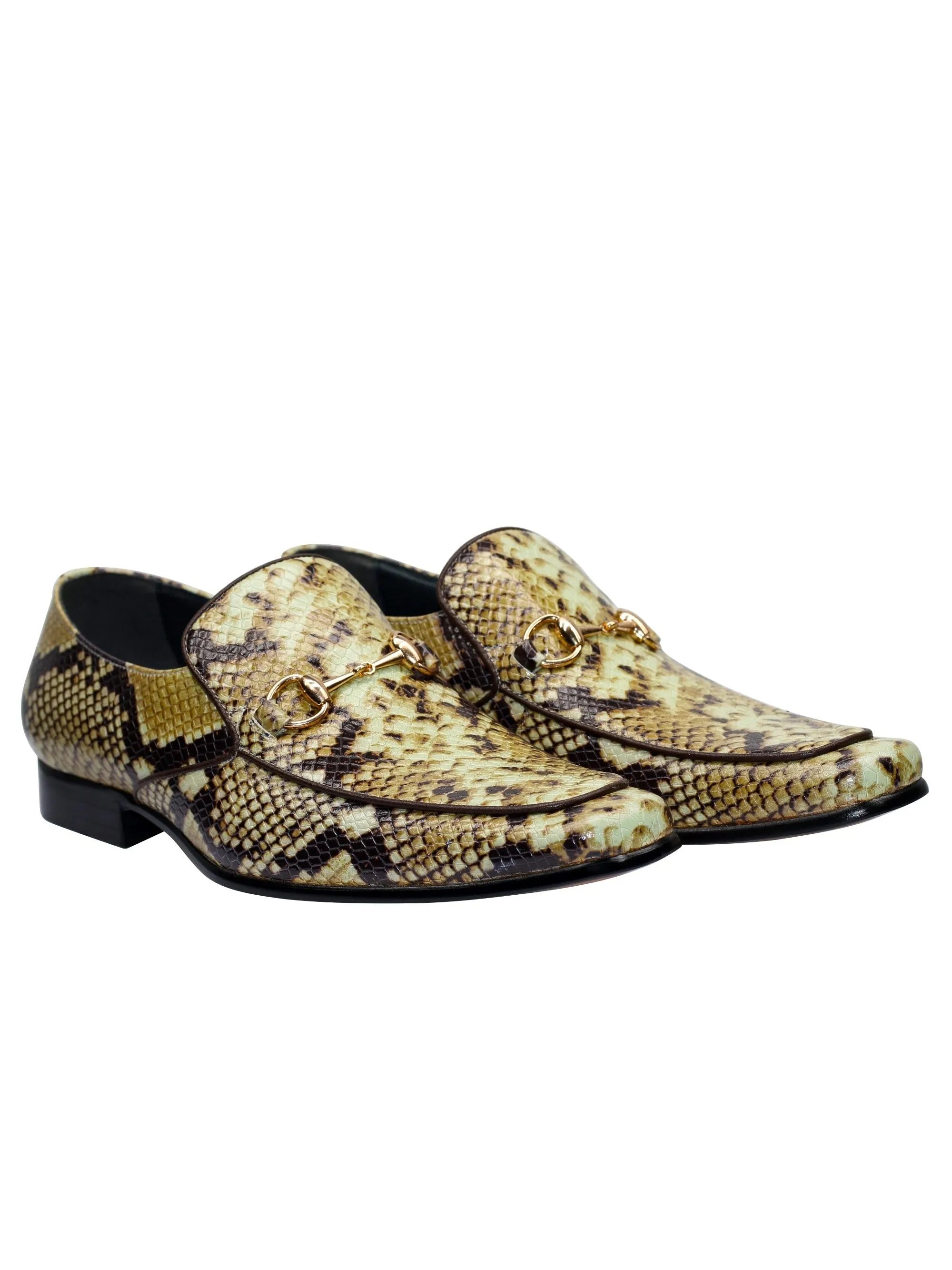 REAL LEATHER GOLD BUCKLE PRINTED SHOES