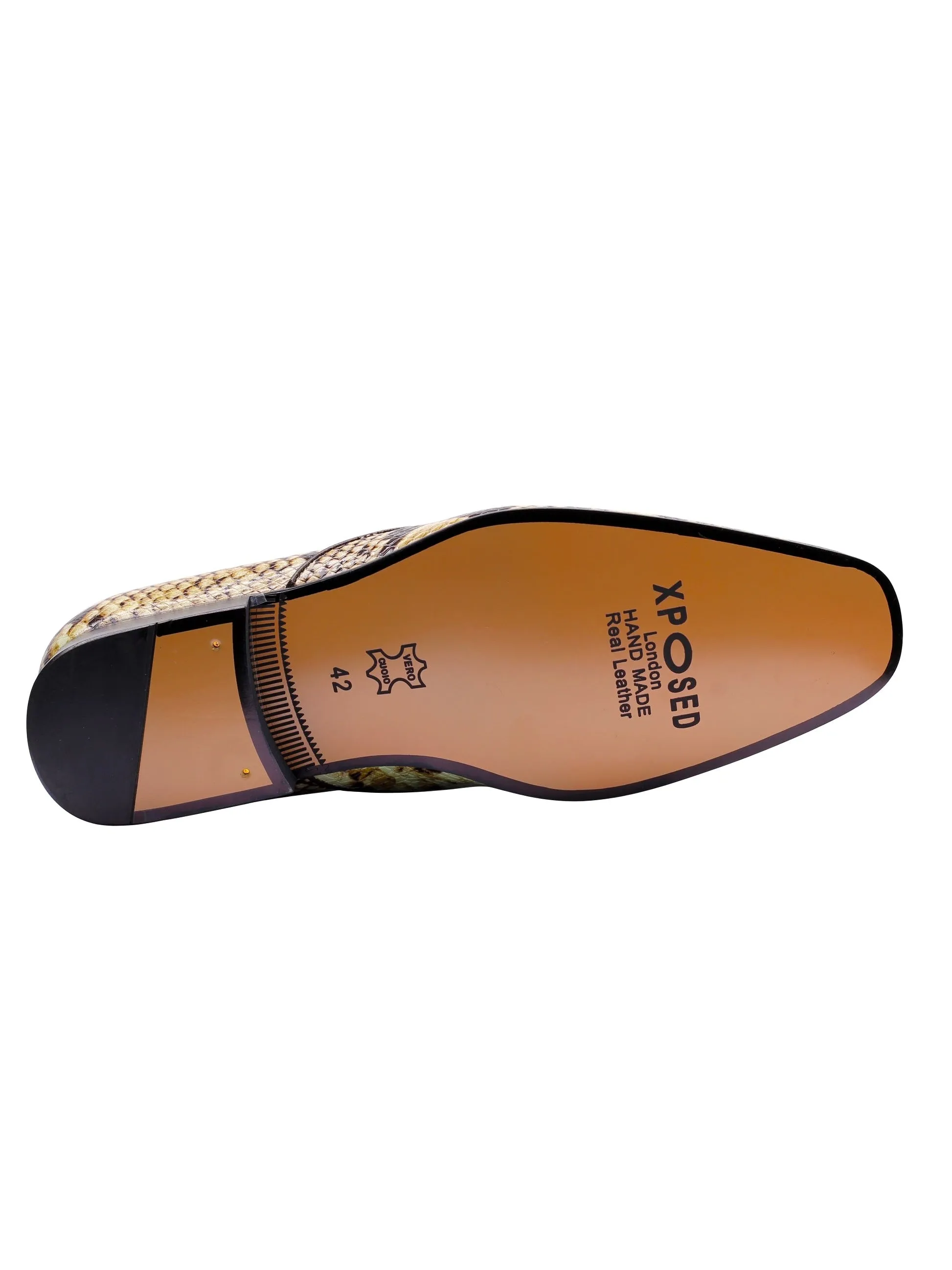 REAL LEATHER GOLD BUCKLE PRINTED SHOES