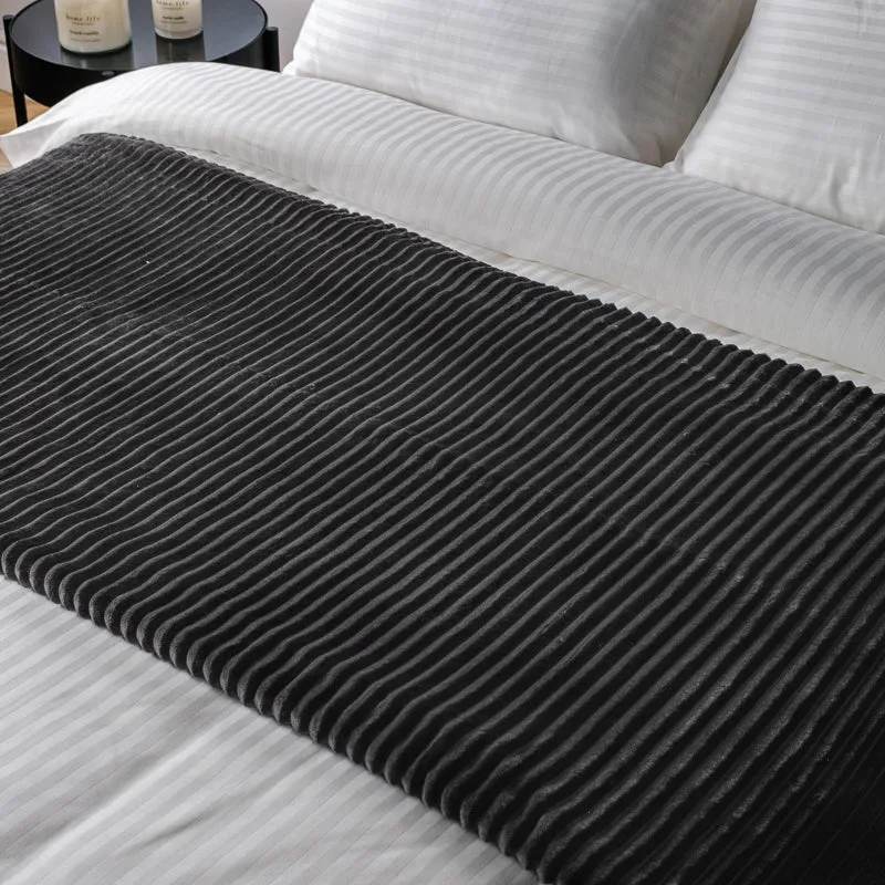 Ribbed Sherpa Fleece Blanket - Charcoal