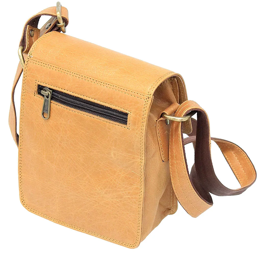 Tan Leather Cross Body Utility Bag #P51TAN