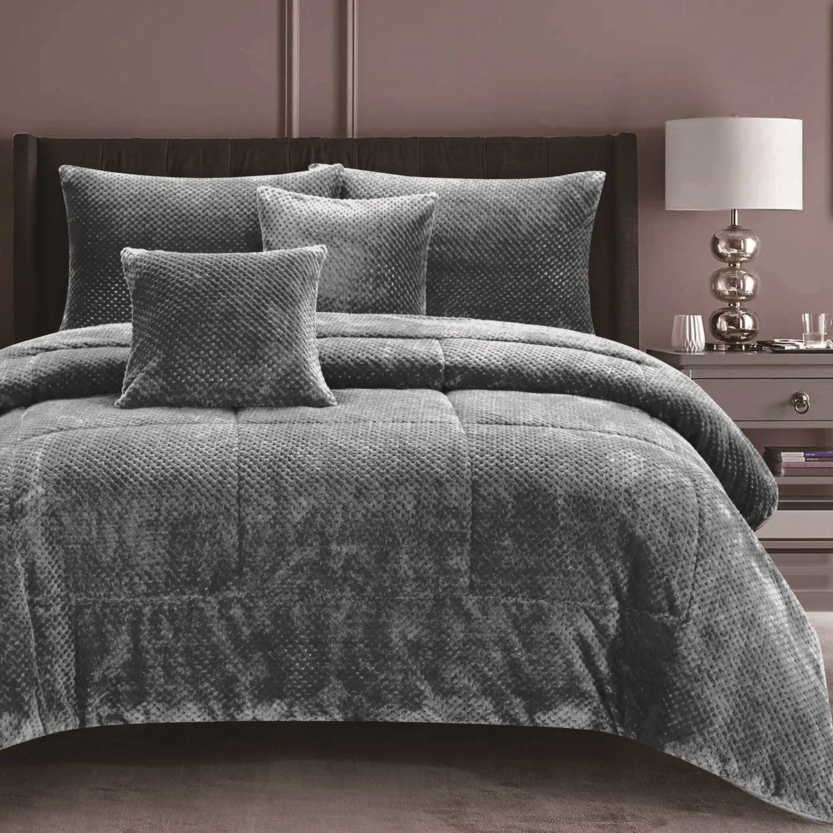 Waffle Fleece Frost Grey 3 Pcs Comforter Set Double