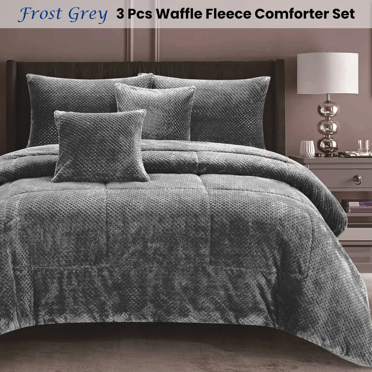 Waffle Fleece Frost Grey 3 Pcs Comforter Set Double