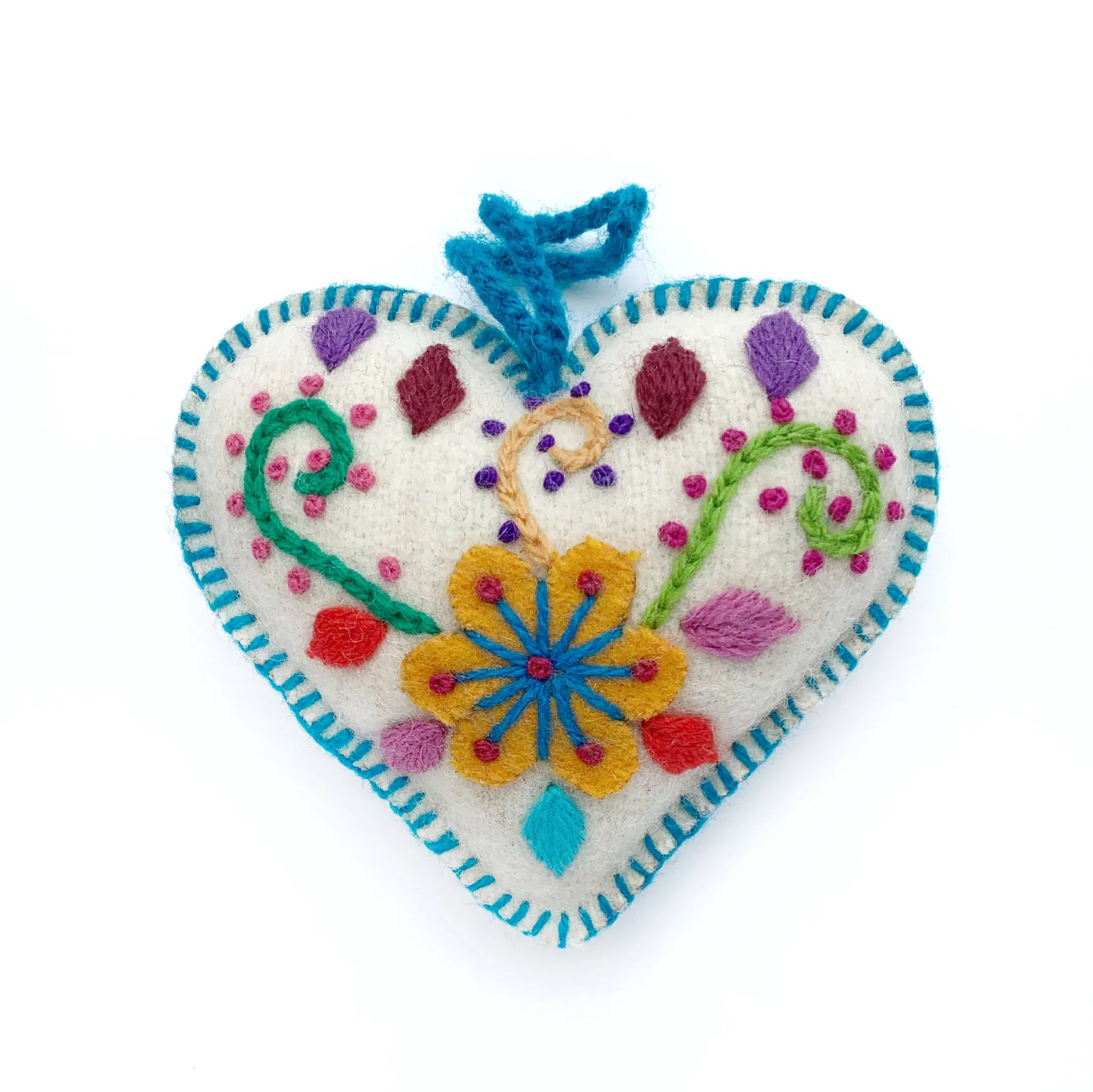 White Heart Embroidered Ornaments, Multicolor 12 Pack