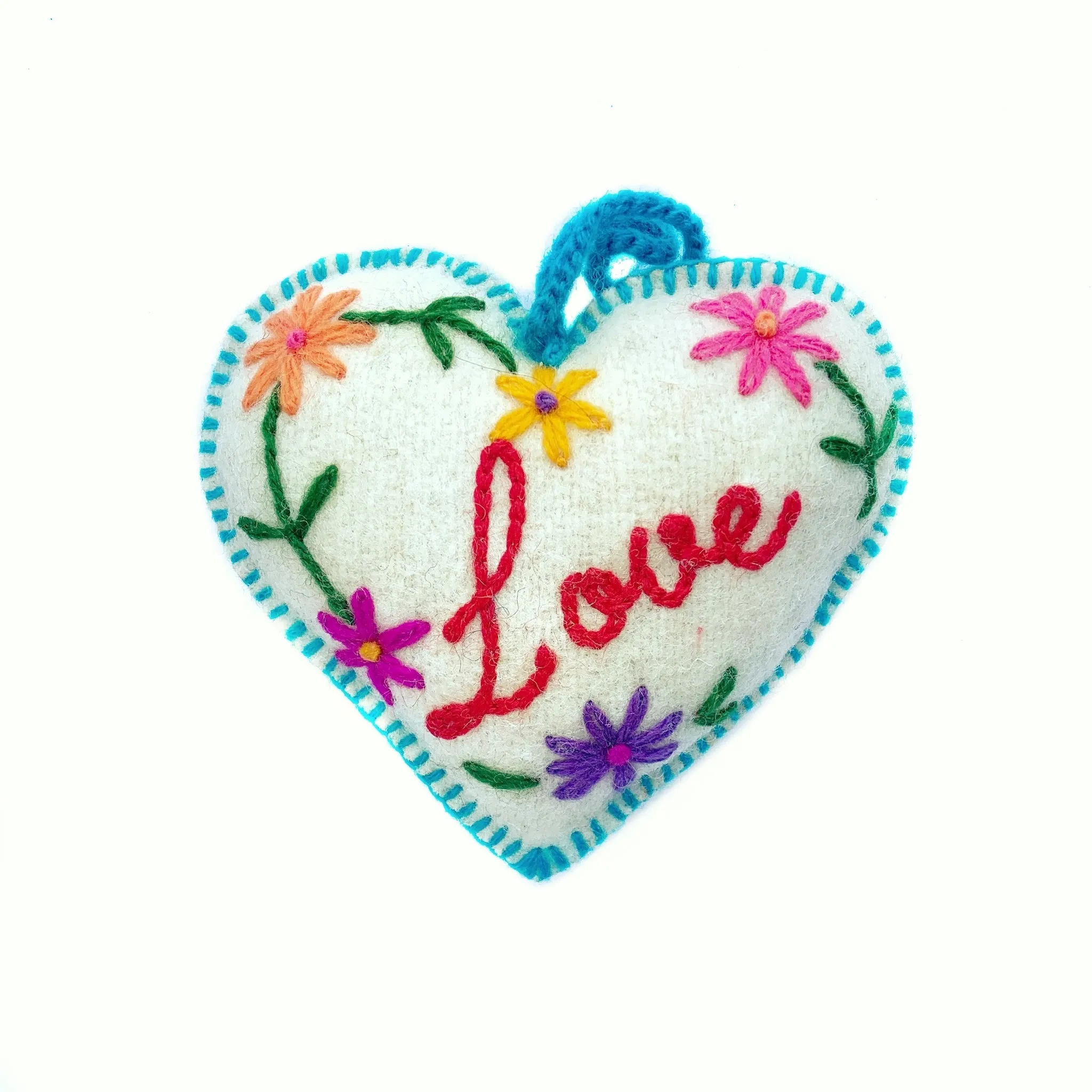 White Heart Embroidered Ornaments, Multicolor 12 Pack